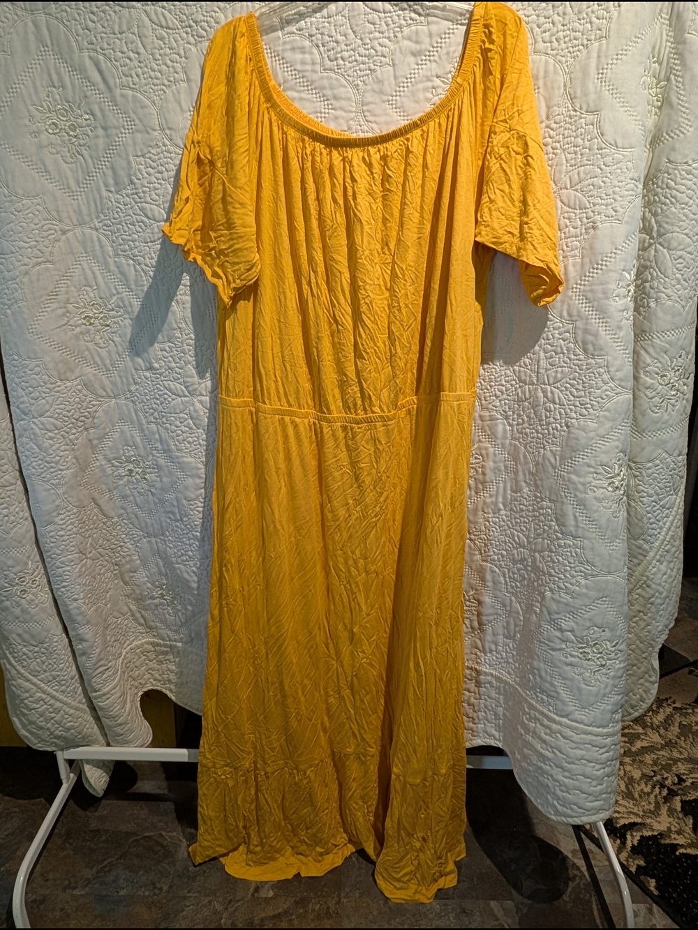 Woman's Plus Size 2x VENUS Bright Yellow Maxi Dress Scoop Neck Or Off Shoulder
